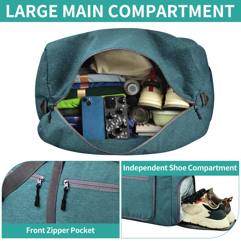 Dimayar 85L Travel Duffle Bag for Men Women - Foldable Duffel Bag with Shoes Compartment - Overnight Bags Waterproof & Tear Resistant(Green) - Image 4